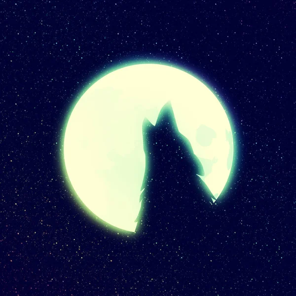 Wolf Howling en sterrenhemel — Stockfoto