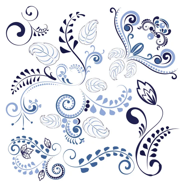 Ornamentos florais azuis — Vetor de Stock