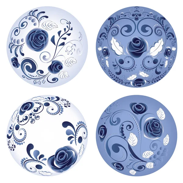 圆形的蓝色花卉饰品 — 图库矢量图片