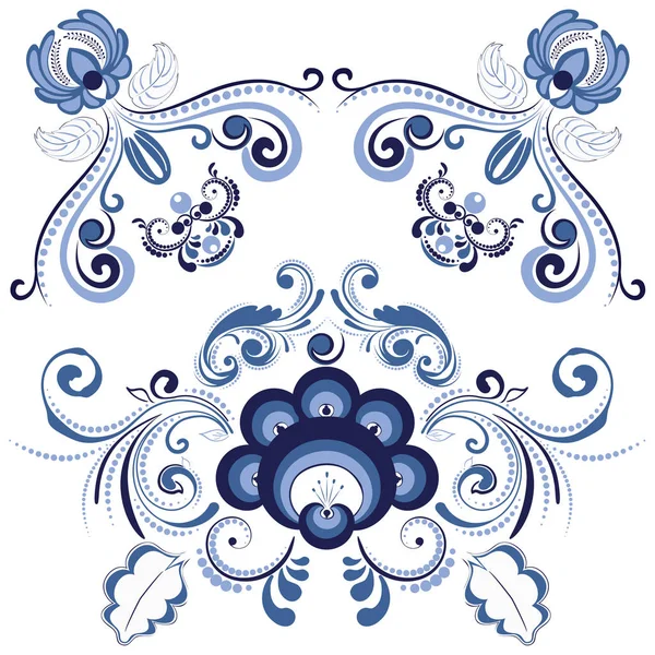 Adornos florales azules — Archivo Imágenes Vectoriales