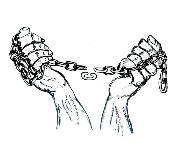 Рисунок "руки в цепях" — стоковое фото