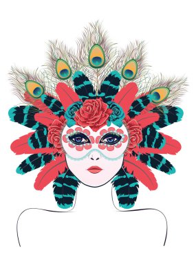 Gül ve tüylü maske