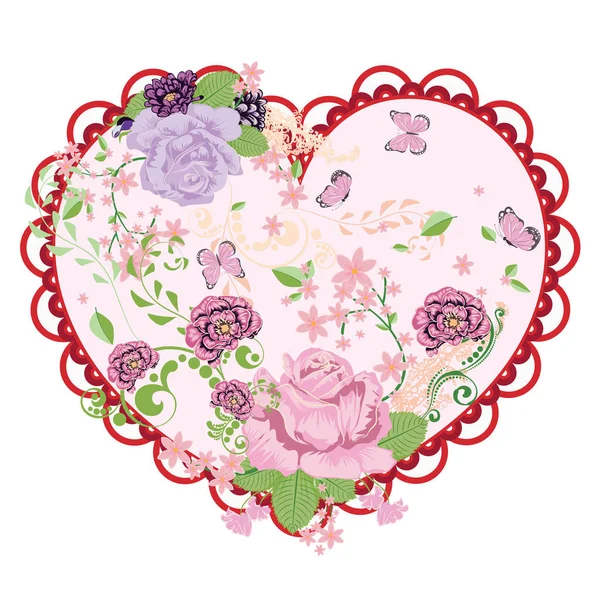 Vintage rozen Ornament en hart — Stockvector