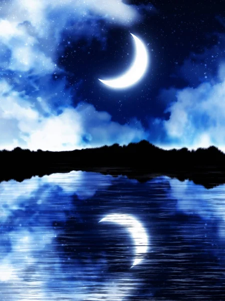 新月在满天星斗的天空 — 图库照片