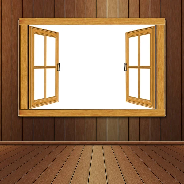 Janela de madeira no quarto — Fotografia de Stock