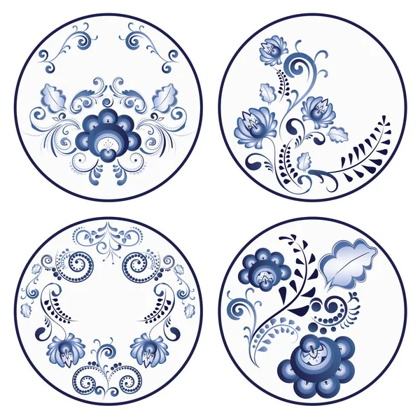 Круглі сині квіткові прикраси — стоковий вектор