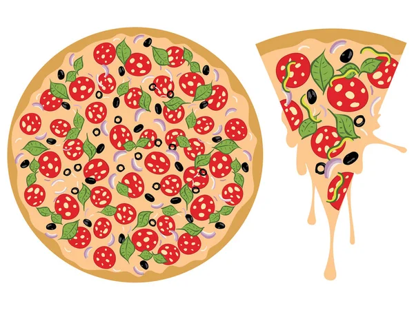 Cartone animato gustosa pizza — Vettoriale Stock