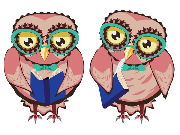Curious Owl in Teal Glasses — Stock Vector