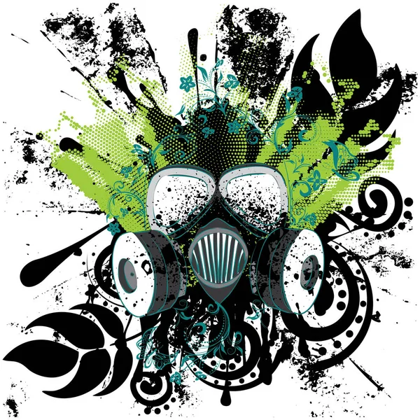 Grunge Floral μάσκα αερίων — Διανυσματικό Αρχείο