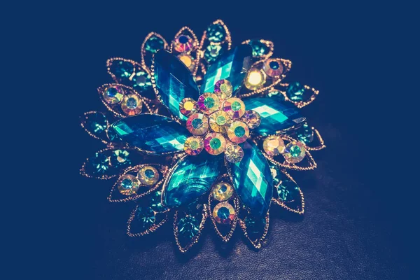 Blue Flower Shaped Brooch Filtered — Stock Photo, Image