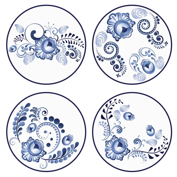Round Blue Floral Ornaments — Stock Vector