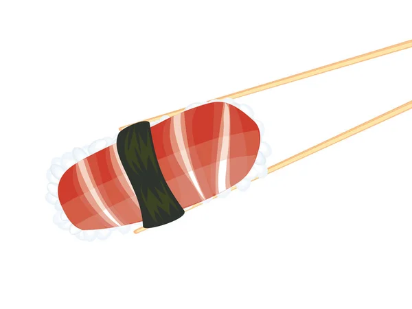 Chopsticks Holding Sushi — Stock Vector