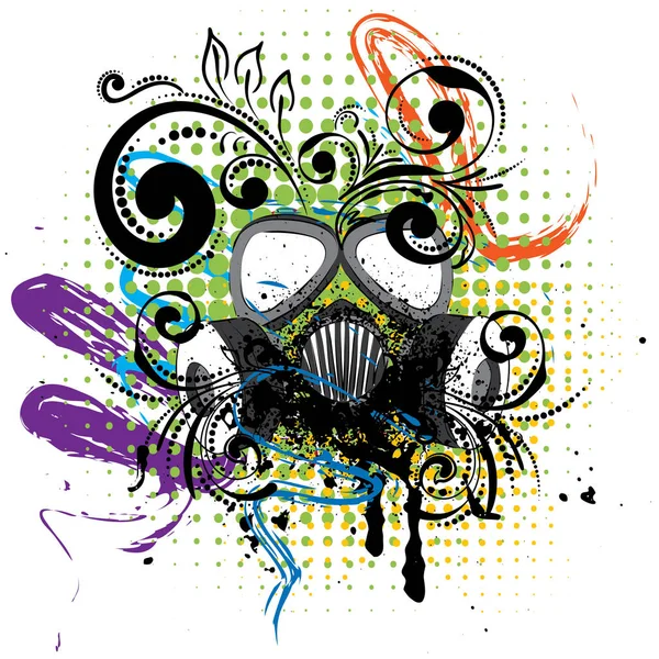 Grunge Floral Gas Mask — Stock Vector