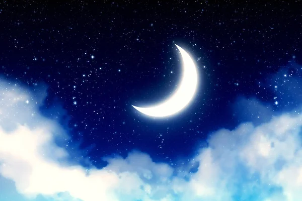 新月在满天星斗的天空 — 图库照片