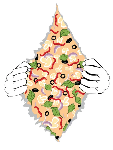Cartoon Tasty Pizza and Hands — Stock Vector
