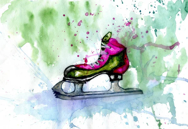 수채화 아이스 스케이트 — 스톡 사진