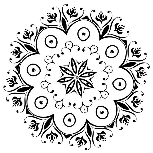 Black Floral Ornament Round — Stock Vector