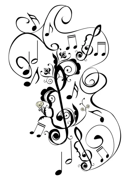 Notas de música Adorno floral — Vector de stock