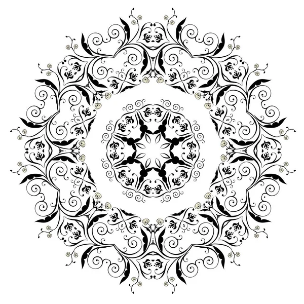 Чорний квітковий орнамент Круглий — стоковий вектор