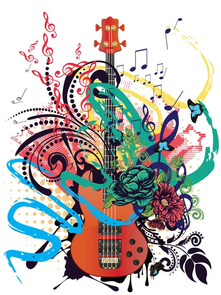 Grunge Guitarra Ilustração — Vetor de Stock