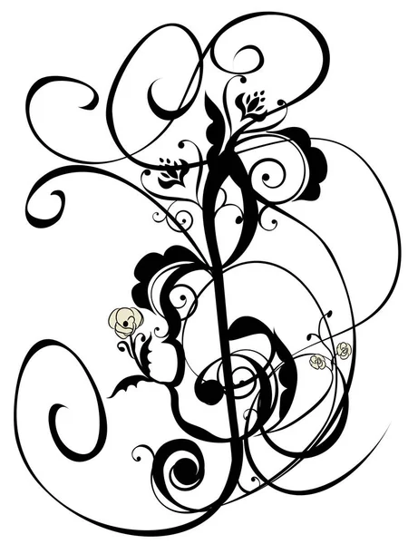 Note musicali Ornamento floreale — Vettoriale Stock