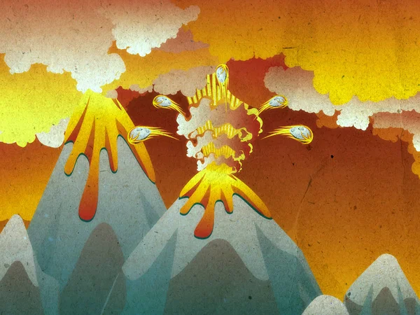 Rajzfilm Vulkán kitörés Grunge — Stock Fotó