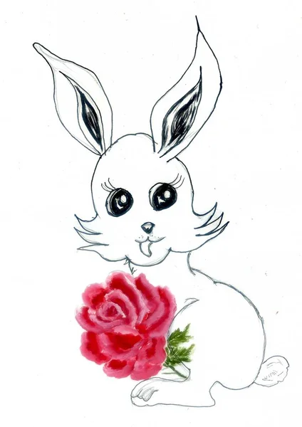 Cute Rabbit Drawing — Stock Photo, Image