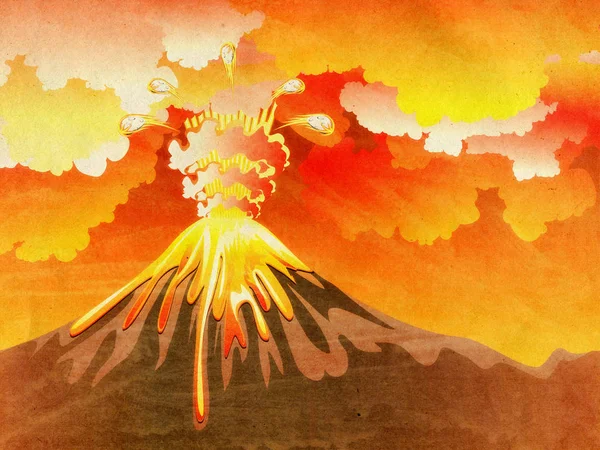 Rajzfilm Vulkán kitörés Grunge — Stock Fotó