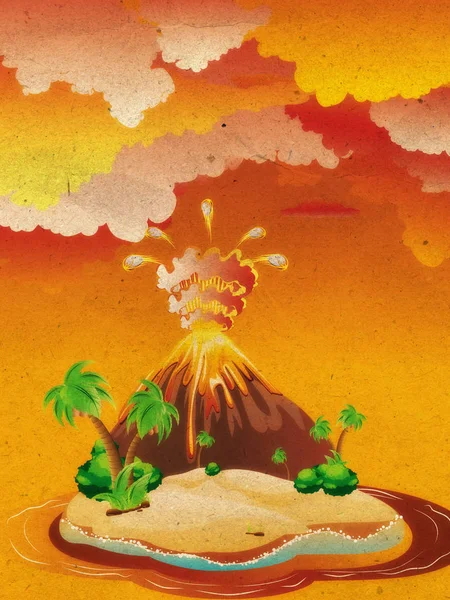 Cartoon vulkaan uitbarsting Grunge — Stockfoto