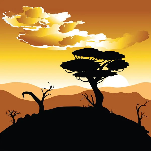 Paysage africain coucher de soleil — Image vectorielle