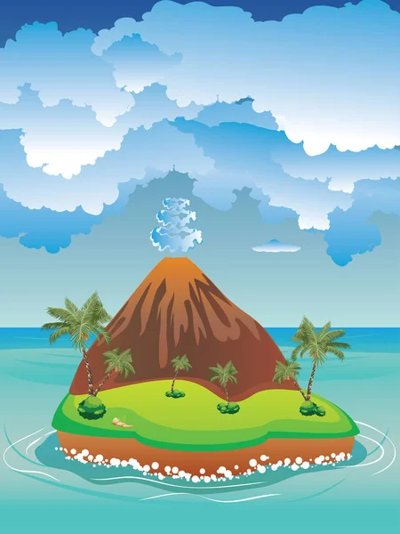 Dessin animé volcan île — Image vectorielle