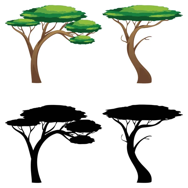 Træer med silhuetter – Stock-vektor