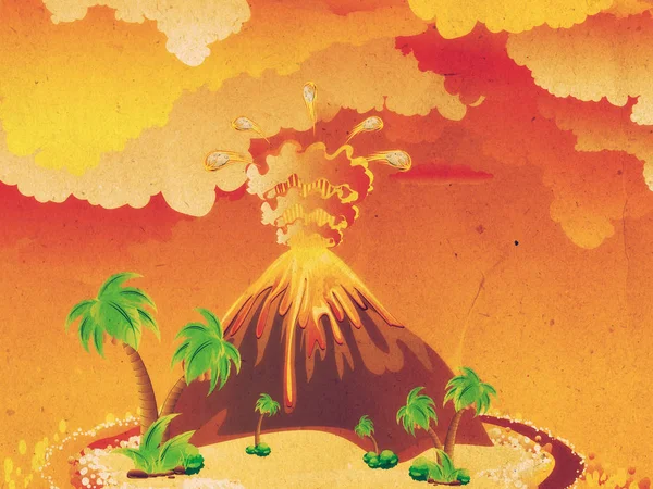 Grunge kreslený erupce sopky — Stock fotografie