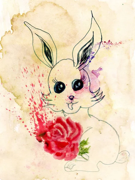 可爱的兔子绘图 — 图库照片