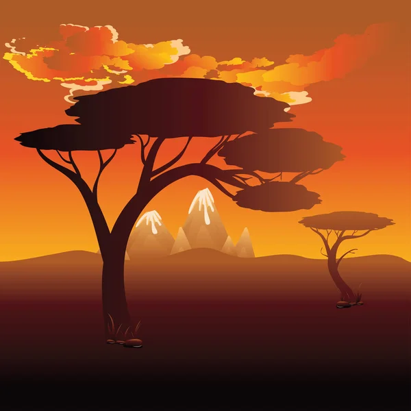 Pôr do sol Africano paisagem — Vetor de Stock