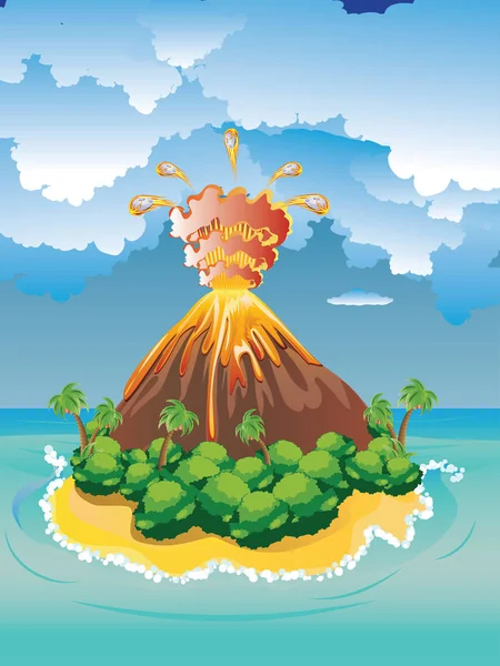 Erupción del volcán de dibujos animados — Vector de stock