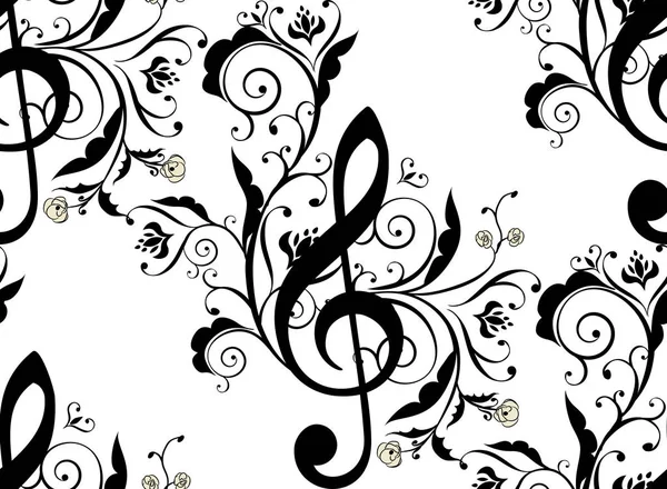 Notas de música Adorno floral — Vector de stock