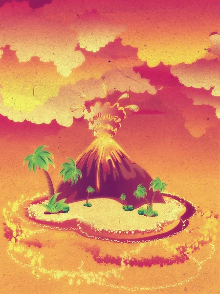 卡通火山喷发 Grunge — 图库照片