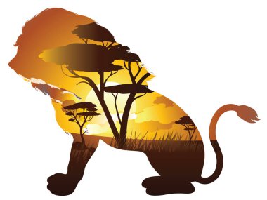 Aslan ile Afrika günbatımı