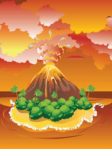 Cartoon vulkaanuitbarsting — Stockvector