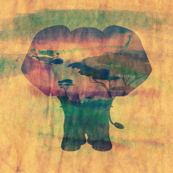 Noc Afryki z słoń Grunge — Zdjęcie stockowe