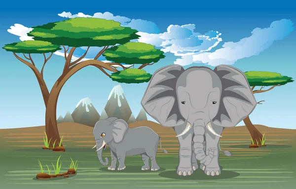 Paisagem com elefante —  Vetores de Stock