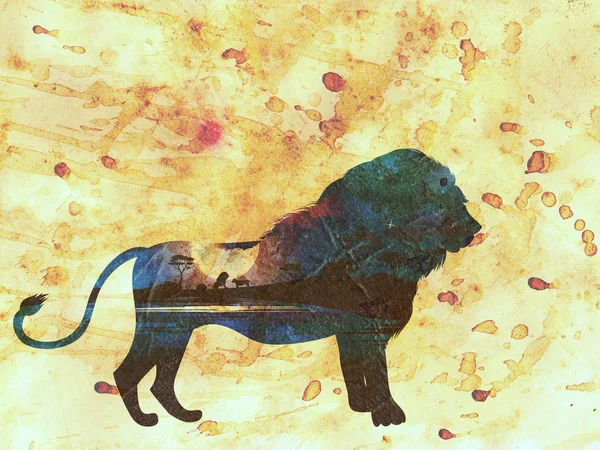 Afrikanska natten med Lion Grunge — Stockfoto