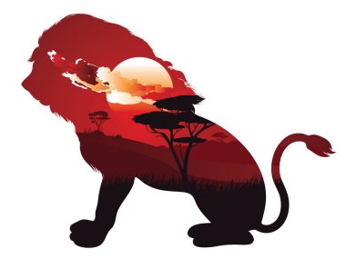 Aslan ile Afrika günbatımı