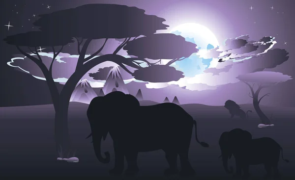 Noc Afryki ze słoniem — Wektor stockowy