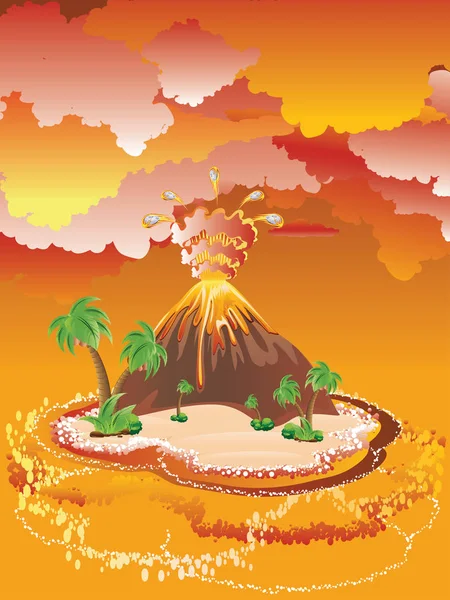 Erupción del volcán de dibujos animados — Vector de stock