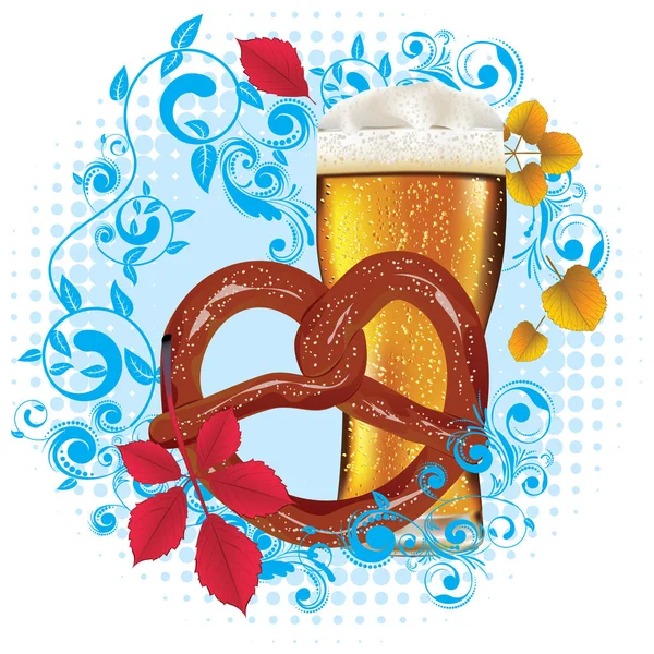 Pretzel de dibujos animados con cerveza — Vector de stock