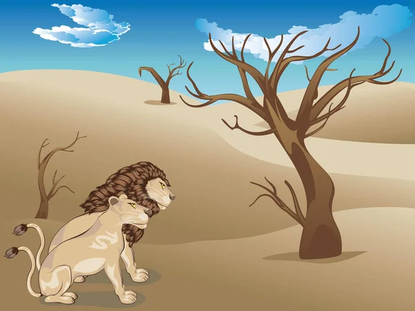 Paysage avec des Lions — Image vectorielle