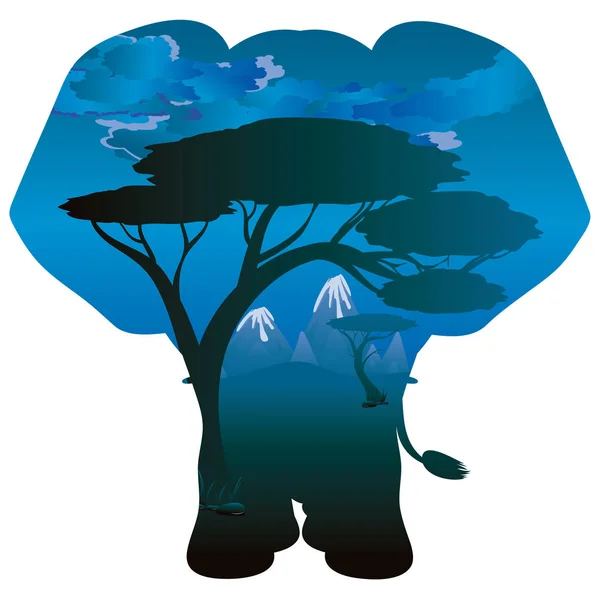 Notte africana con elefante — Vettoriale Stock