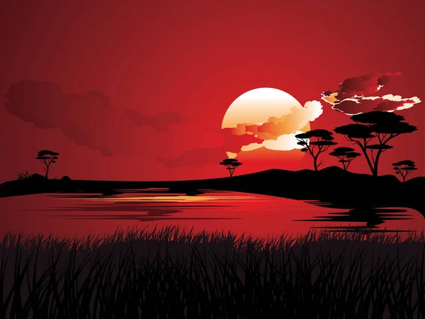 アフリカの日没の風景 — ストックベクタ